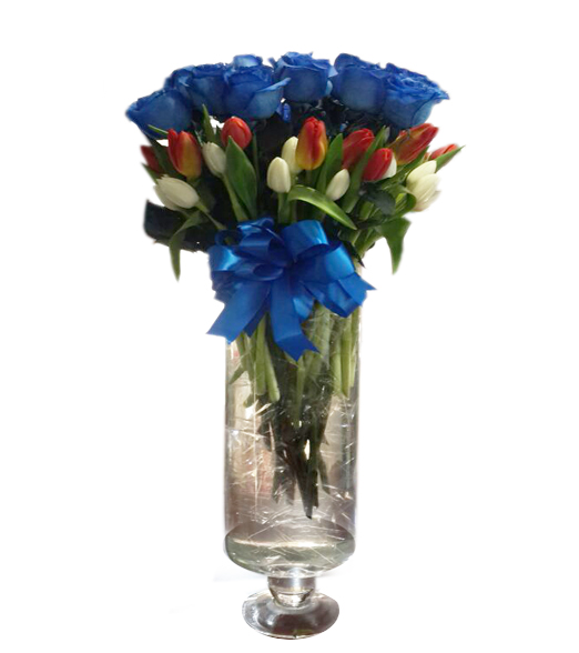 Florero con 20 Rosas Azules y 40 Tulipanes 